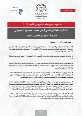 80 شهيداً أسيراً منذ السابع من اكتوبر ٢٠٢٣